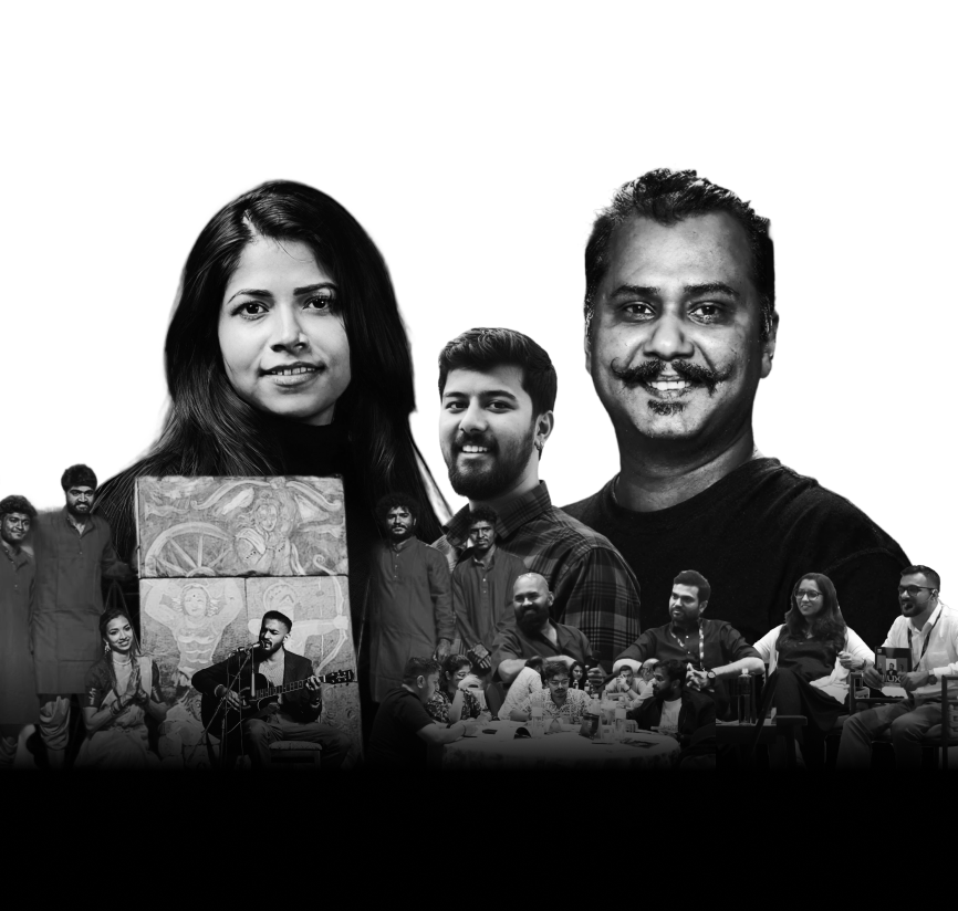 Panel discussion on micro-interactions at Design Quest 2K25 featuring Vivek Raju, Rajat Agarwal, Poorva Lavate, and Naveen Ferrao.